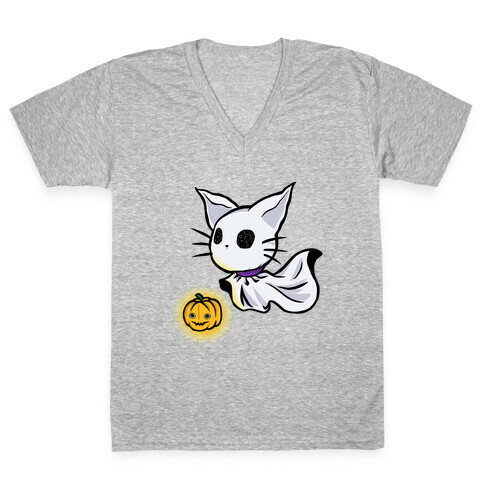 Ghost Cat V-Neck Tee Shirt