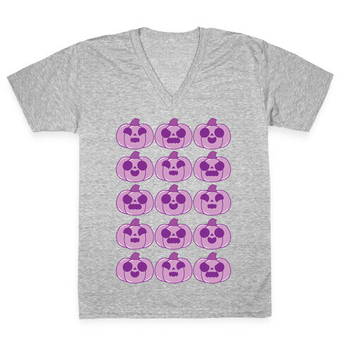 Kawaii Pumpkins Pattern Purple V-Neck Tee Shirt