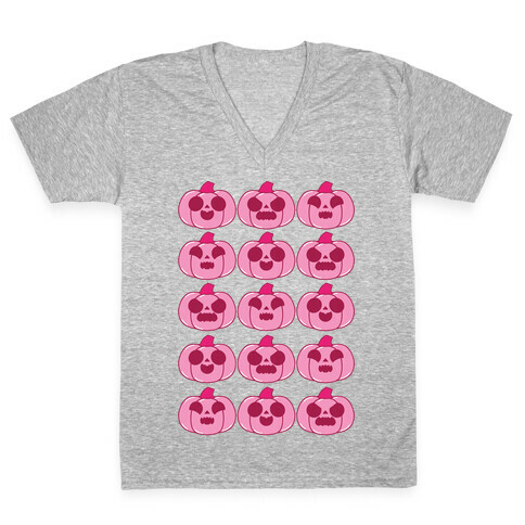 Kawaii Pumpkins Pattern Pink V-Neck Tee Shirt