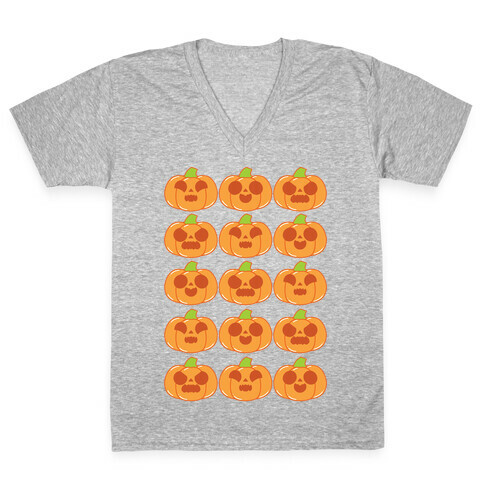 Kawaii Pumpkins Pattern Orange V-Neck Tee Shirt