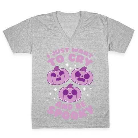 I Just Want To Cry And Be Spooky Purple V-Neck Tee Shirt