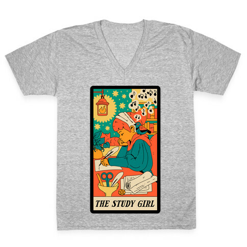 The Study Girl Tarot Card V-Neck Tee Shirt