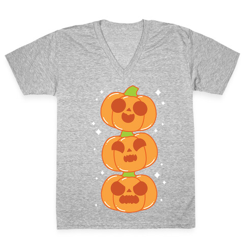 Kawaii Pumpkin Trio Orange V-Neck Tee Shirt