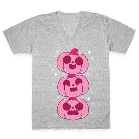 Kawaii Pumpkin Trio Pink V-Neck Tee Shirt