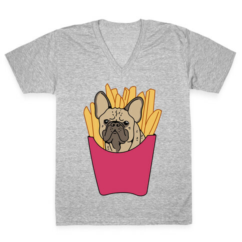 French Fry French Bulldog V-Neck Tee Shirt