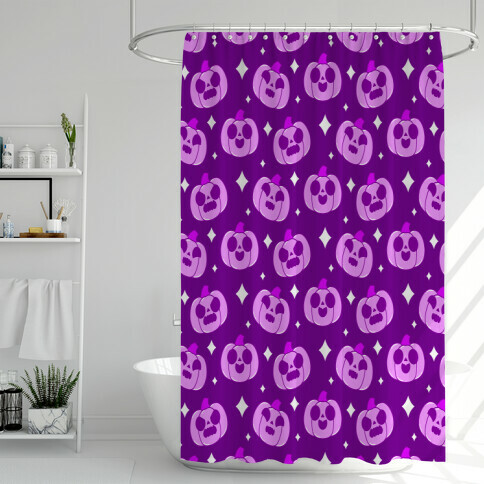 Kawaii Pumpkins Pattern Purple Shower Curtain