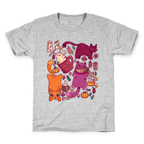 Fall Cats Pattern Kids T-Shirt