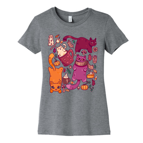 Fall Cats Pattern Womens T-Shirt