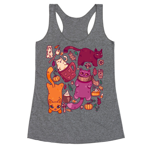 Fall Cats Pattern Racerback Tank Top