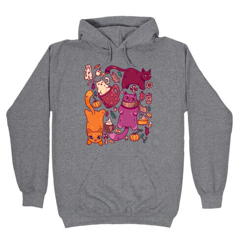 Fall Cats Pattern Hooded Sweatshirt