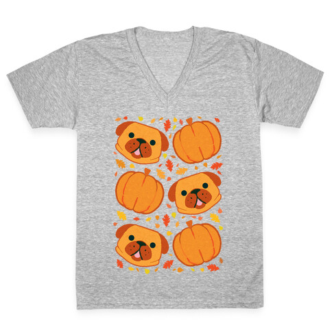 Pug Pumpkin Pattern V-Neck Tee Shirt