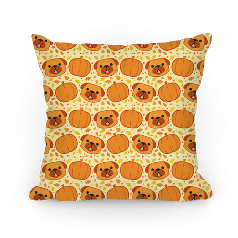 Pug Pumpkin Pattern Pillow