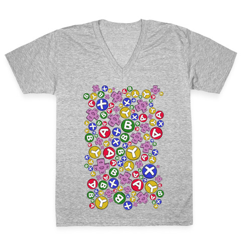 Video Game Controller Buttons Pattern V-Neck Tee Shirt