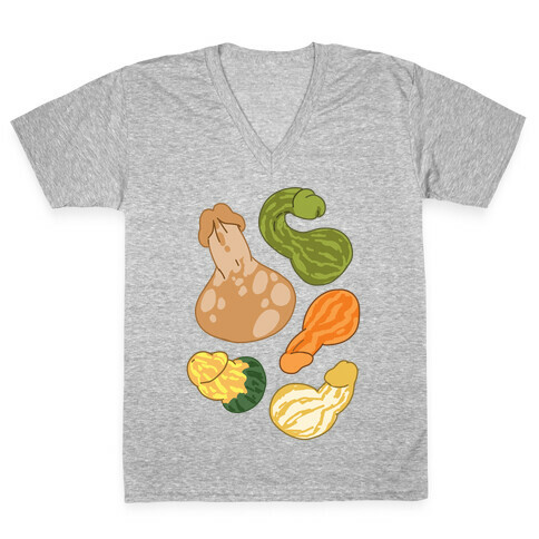 Phallic Gourd Pattern V-Neck Tee Shirt