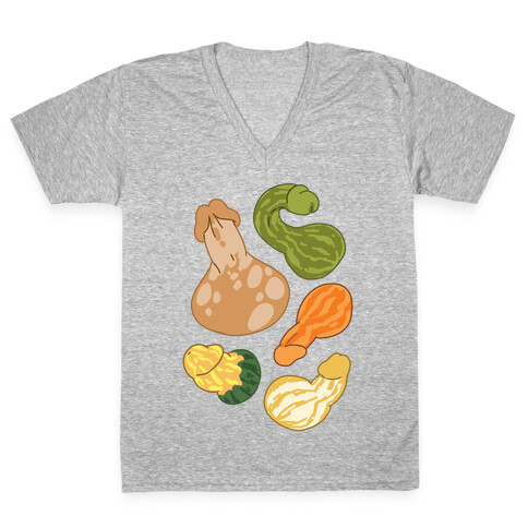 Phallic Gourd Pattern V-Neck Tee Shirt