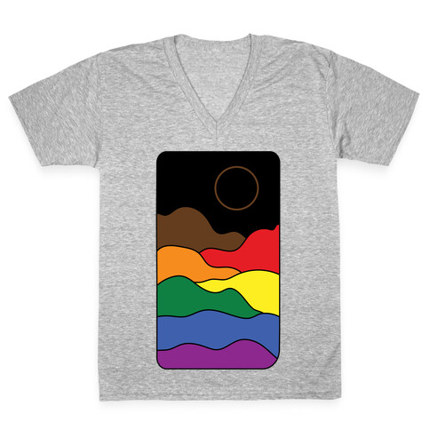 Groovy Pride Flag Landscapes: Pride Flag V-Neck Tee Shirt