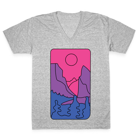 Groovy Pride Flag Landscapes: Bi Flag V-Neck Tee Shirt