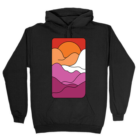 Groovy Pride Flag Landscapes: Lesbian Flag Hooded Sweatshirt