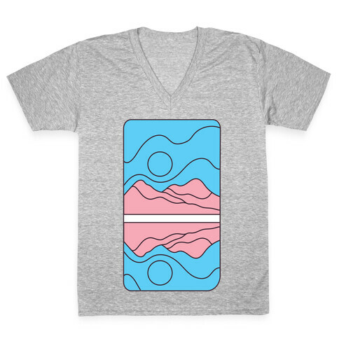 Groovy Pride Flag Landscapes: Trans Flag V-Neck Tee Shirt