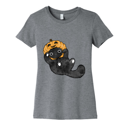 Halloween Pumpkin Cat  Womens T-Shirt