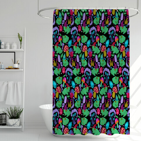 Magical Mushroom Frogs Pattern Shower Curtain