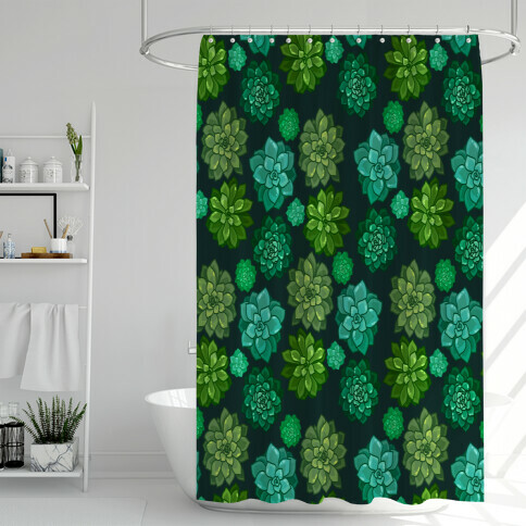 Green Succulent Pattern Shower Curtain