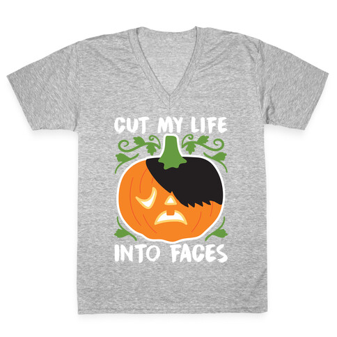 Cut My Life Into Faces Pumpkin V-Neck Tee Shirt