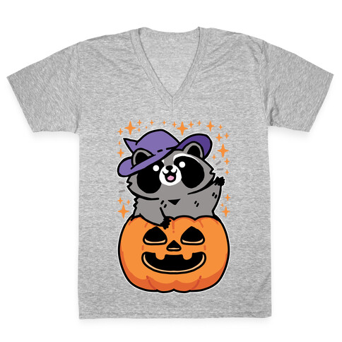 Cute Halloween Raccoon V-Neck Tee Shirt