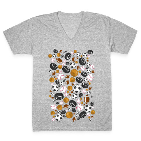 Sports Balls Pattern V-Neck Tee Shirt