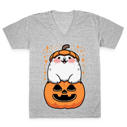 Cute Halloween Seal V-Neck Tee Shirt