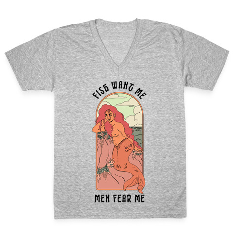 Fish Want Me Men Fear Me Mermaid V-Neck Tee Shirt