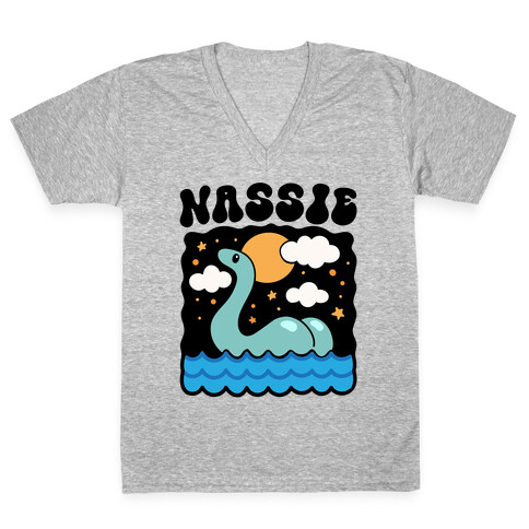 Nassie Lochness Monster Butt Parody V-Neck Tee Shirt