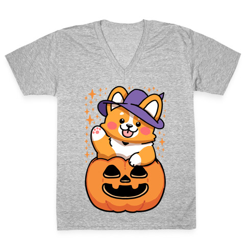 Cute Halloween Corgi V-Neck Tee Shirt