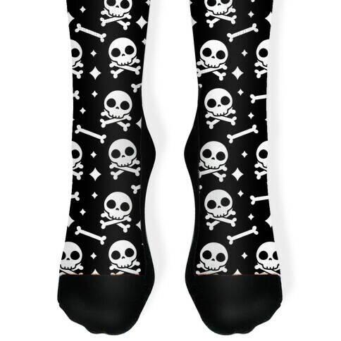 Cute Skull N' Bones Pattern (Black) Sock