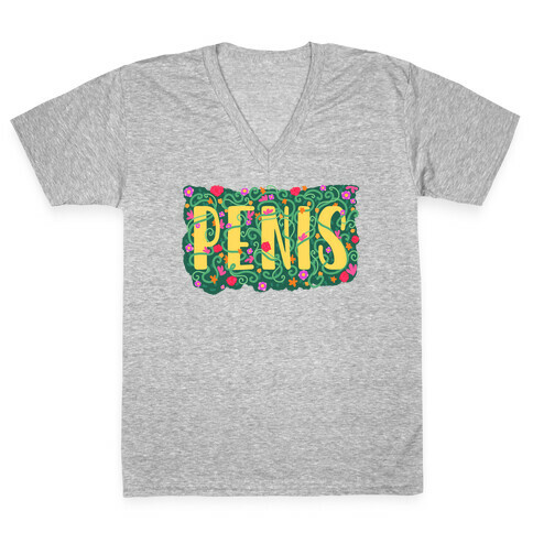 Hidden Penis Typography V-Neck Tee Shirt