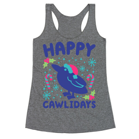 Happy Cawlidays Crow Holiday Parody Racerback Tank Top