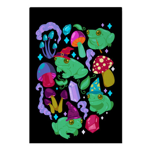 Magical Mushroom Frogs Pattern Garden Flag