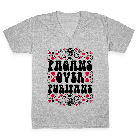 Pagans Over Puritans V-Neck Tee Shirt