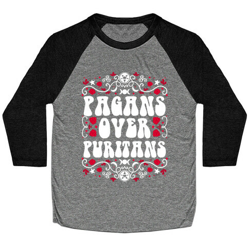 Pagans Over Puritans Baseball Tee