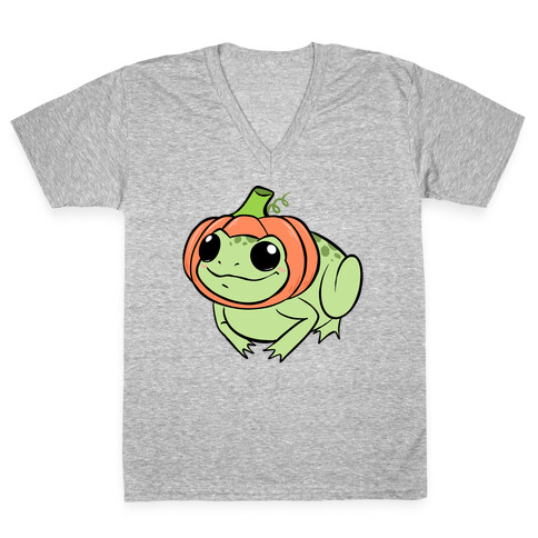 Frog In A Pumpkin Hat V-Neck Tee Shirt