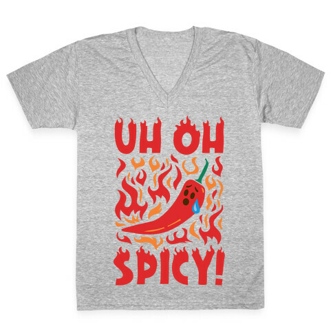 Uh Oh Spicy Pepper Parody V-Neck Tee Shirt