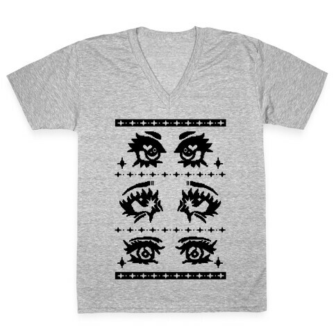 Anime Eyes Ugly Sweater V-Neck Tee Shirt