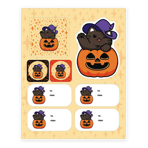 Cute Halloween Cat Stickers and Decal Sheet