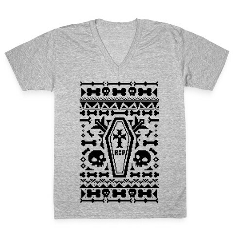 Coffins and Skulls Ugly Sweater V-Neck Tee Shirt