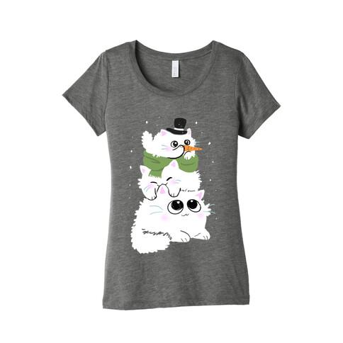 Cat Stack Snowman Womens T-Shirt