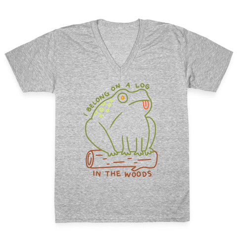I Belong On A Log In The Woods Frog V-Neck Tee Shirt