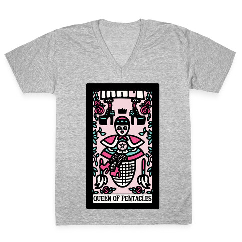 Creepy Cute Tarot: Queen of Pentacles Baba Yaga V-Neck Tee Shirt