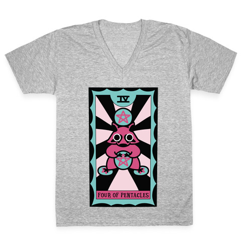 Creepy Cute Tarot: Four of Pentacles V-Neck Tee Shirt