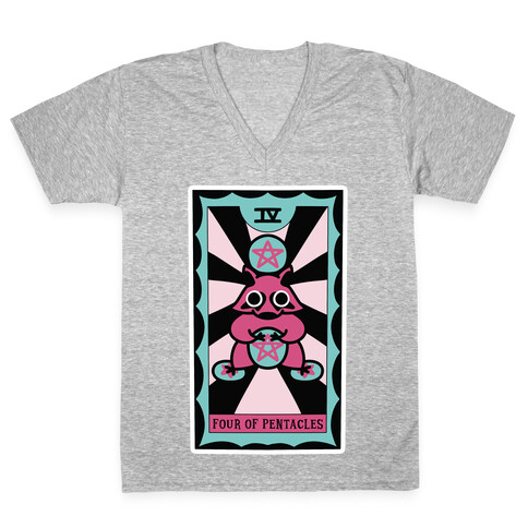 Creepy Cute Tarot: Four of Pentacles V-Neck Tee Shirt