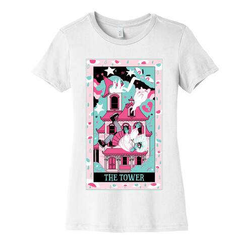 Creepy Cute Tarots: The Tower Haunted House Womens T-Shirt